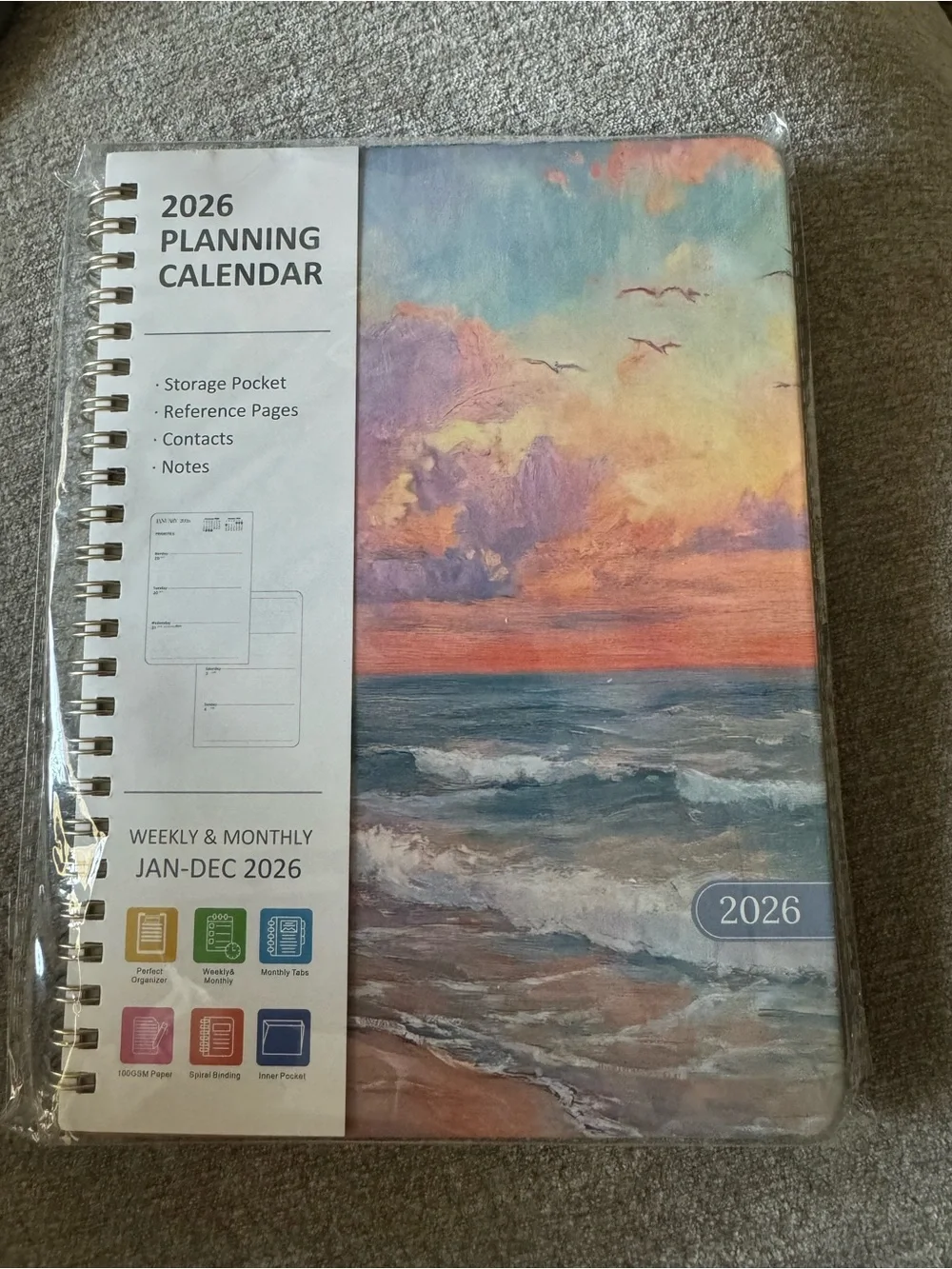 Spiral Planner Notebook with Pastel Seascape Cover Jan-Dec 2026